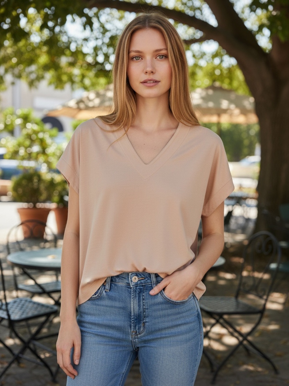 Fabiana Filippi Cream Silk Cotton Blend Monili Trim V-Neck Cropped Top Size XS